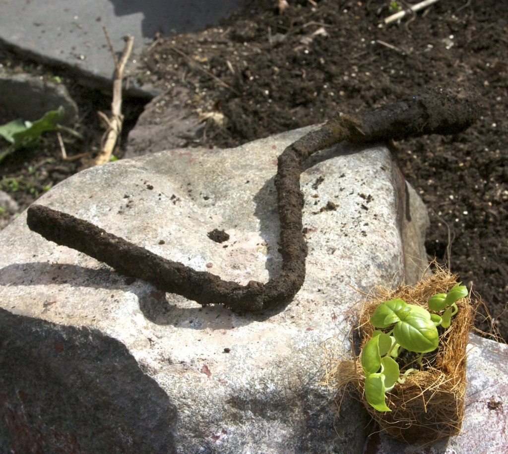 Old garden tool found buried in the soil